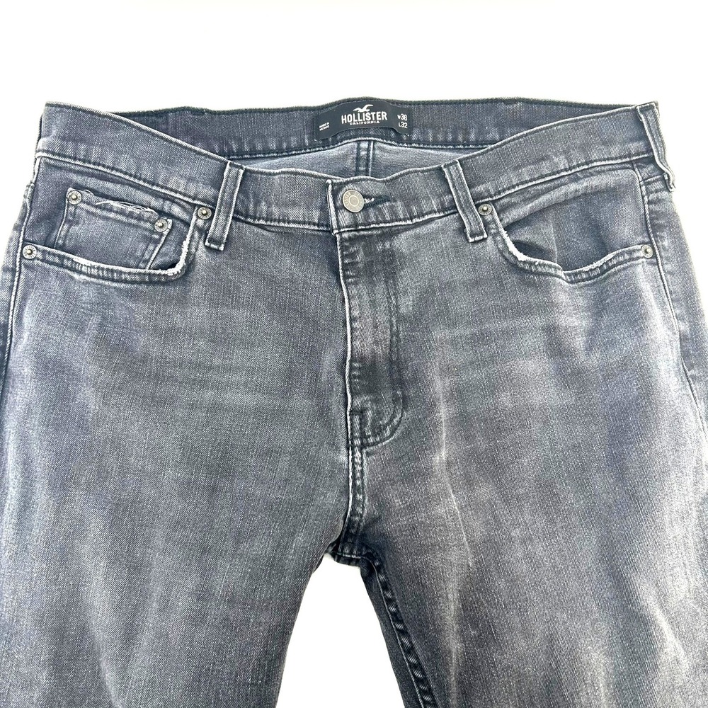 Hollister Mens Charcoal Black Skinny Straight Jeans 36x32 Stretch Denim Casual